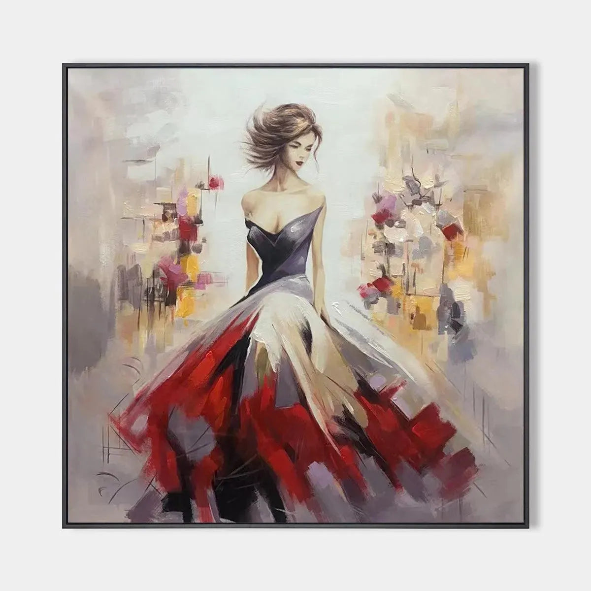 Elegant Lady Oil Painting - Abstract Red Dress Wall Art for Home Decor Elegant Lady Oil Painting - Abstract Red Dress Wall Art for Home Decor