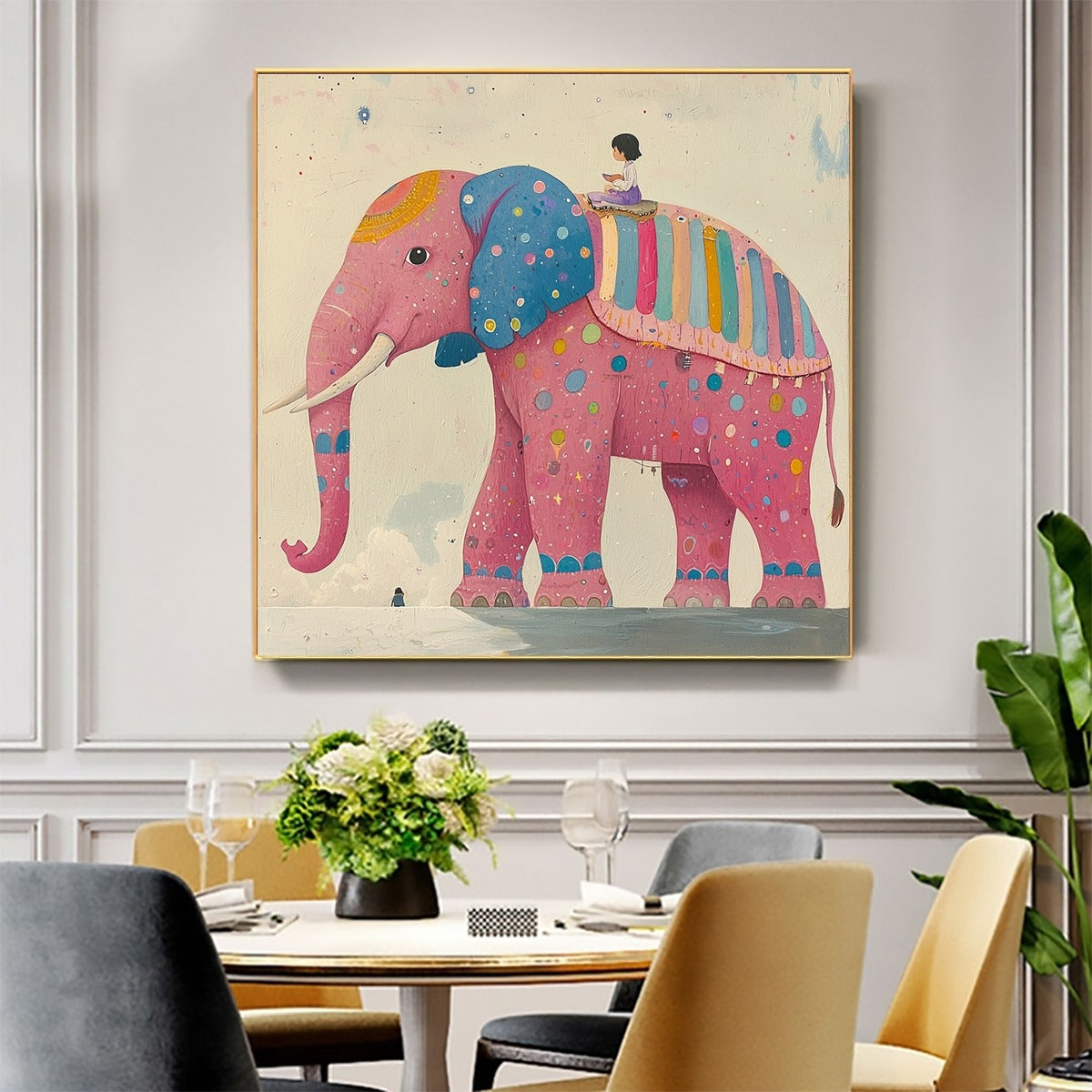 Elephant Dreams: Original Whimsical Elephant and Child Oil Painting - Colorful Wall Art Decor