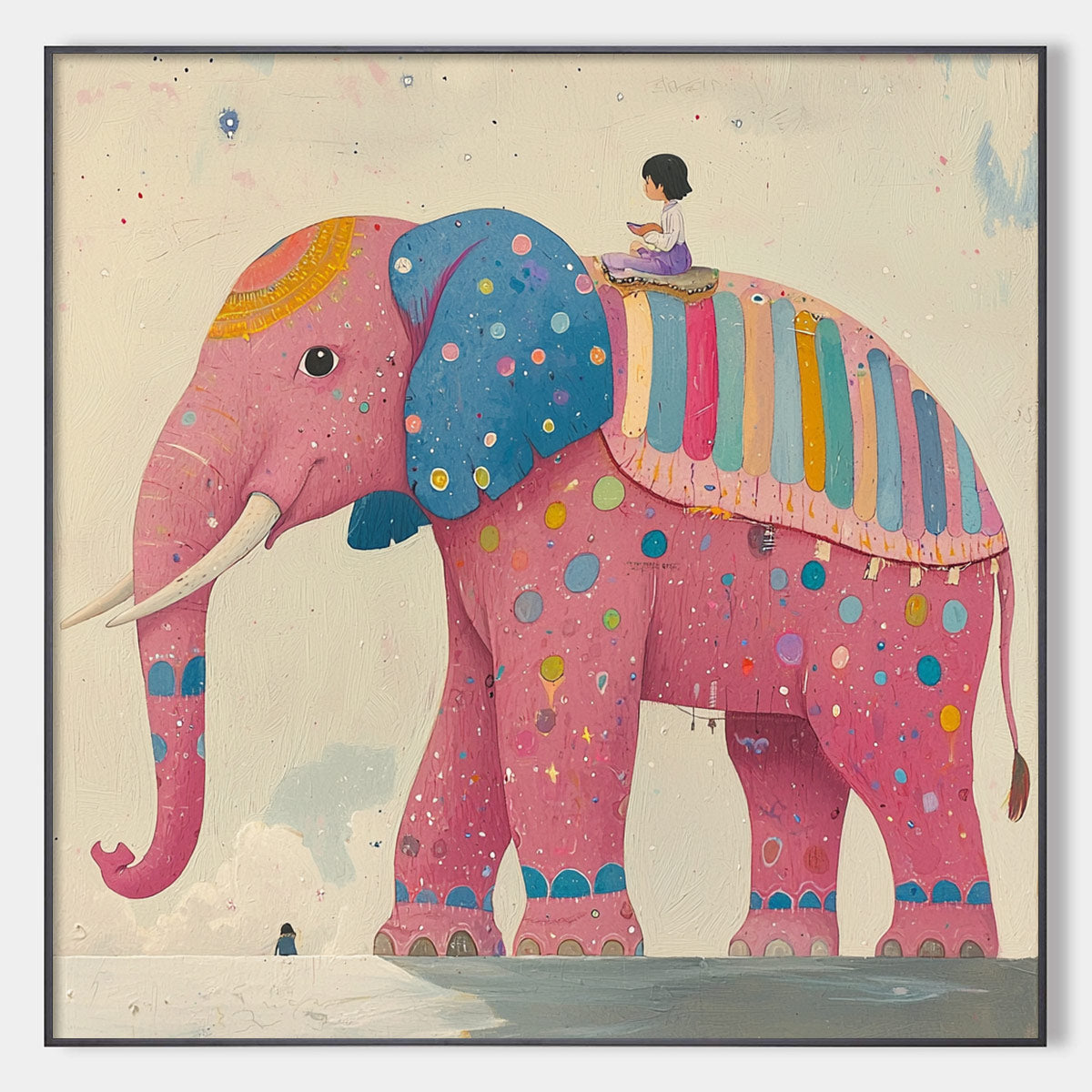 Elephant Dreams: Original Whimsical Elephant and Child Oil Painting - Colorful Wall Art Decor