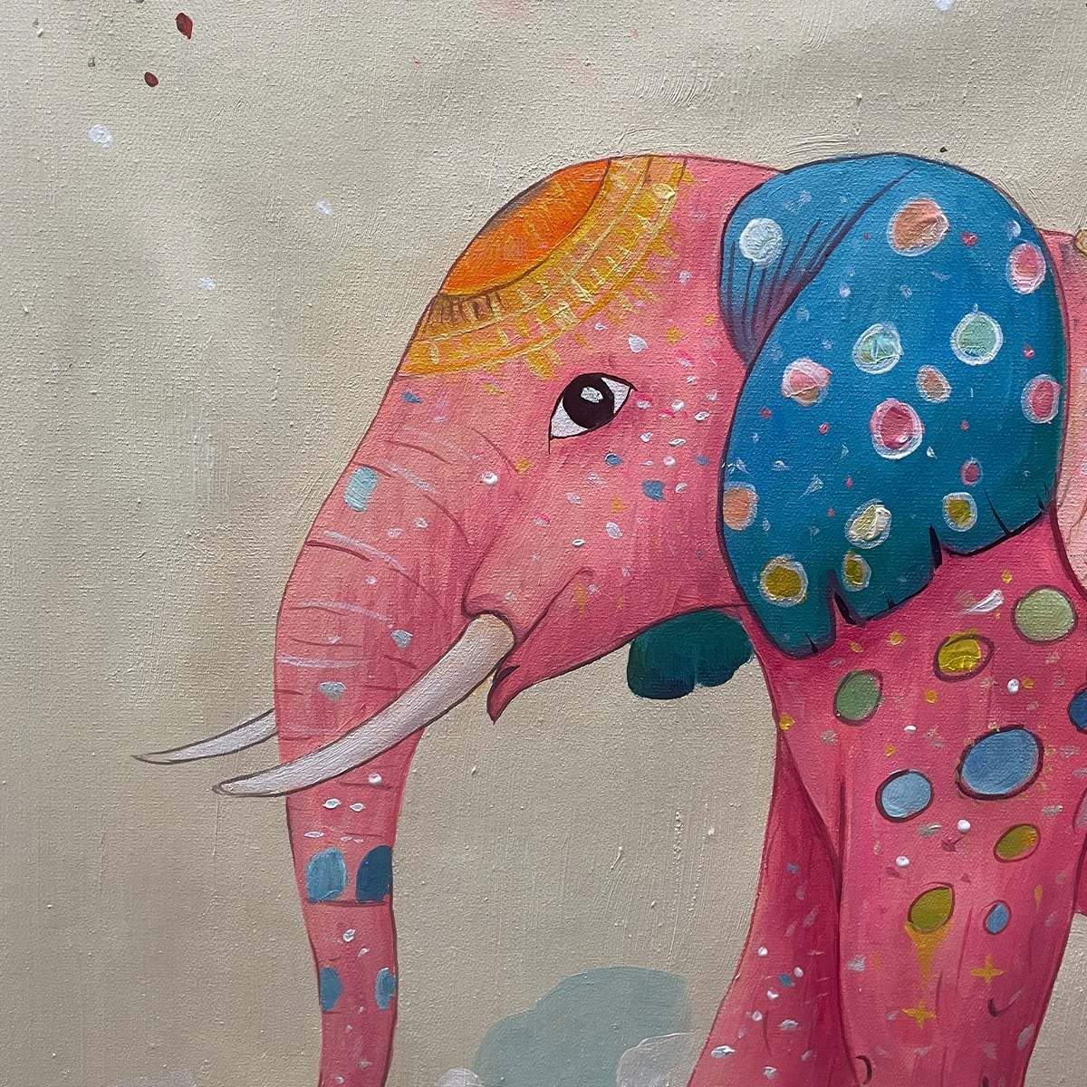Elephant Dreams: Original Whimsical Elephant and Child Oil Painting - Colorful Wall Art Decor