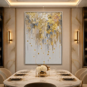 FALLING GOLD: Gold Leaf Drip Abstract Painting
