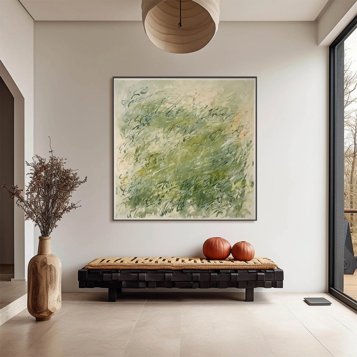 FIELD BREEZE: Minimalist Abstract Green Landscape Oil Painting