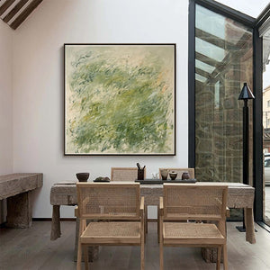 FIELD BREEZE: Minimalist Abstract Green Landscape Oil Painting