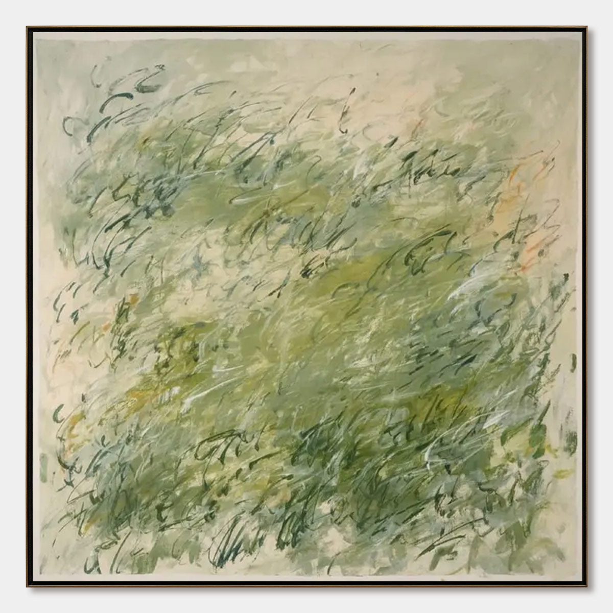 FIELD BREEZE: Minimalist Abstract Green Landscape Oil Painting