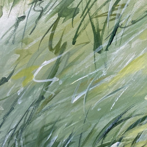 FIELD BREEZE: Minimalist Abstract Green Landscape Oil Painting