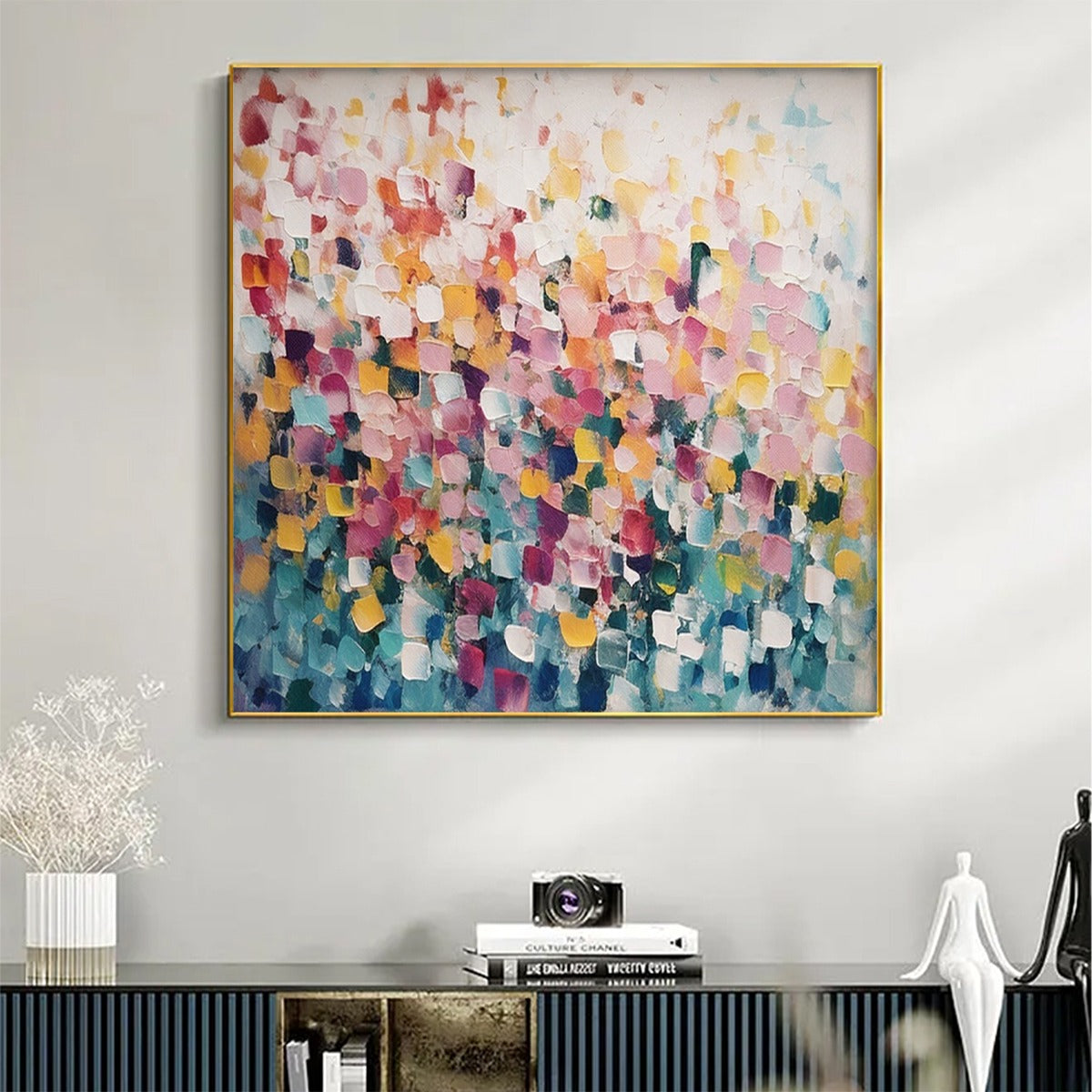 Field of Dreams: Square Abstract Impasto Painting | Textured Wall Art | Colorful | Living Room & Bedroom