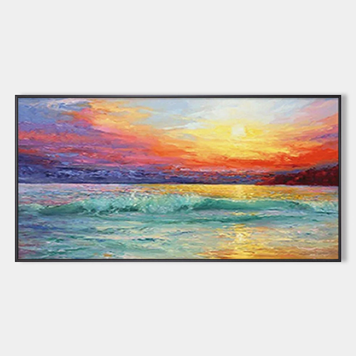Fiery Kiss: Original Coastal Sunset Oil Painting - Vibrant Ocean Landscape Wall Art