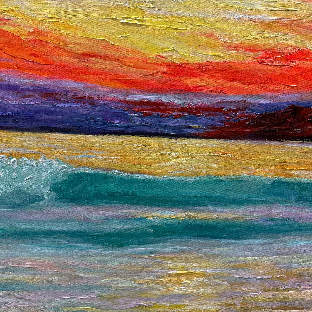 FIERY KISS: Coastal Sunset Oil Painting