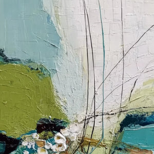 FIRST BLOOM: Textured Vertical Abstract Landscape Painting