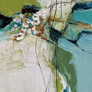 FIRST BLOOM: Textured Vertical Abstract Landscape Painting