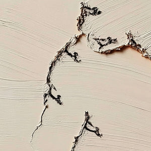 Fissure: Handmade textured abstract art, beige with dark sculpted cracks.