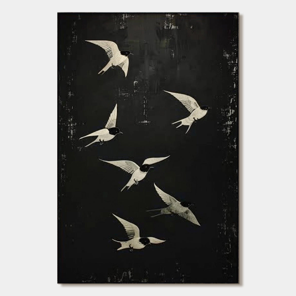 Flight: Original Minimalist Birds Oil Painting - Black and White Wall Art Decor