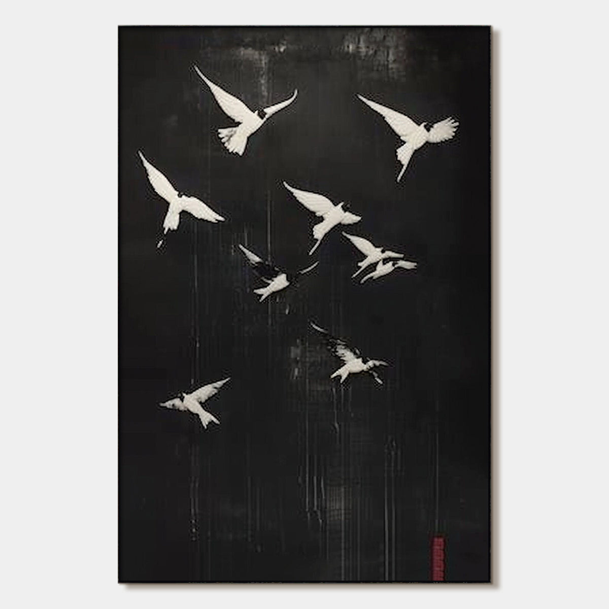 Flight of Dreams: Original Minimalist Birds Oil Painting - Black and White Wall Art