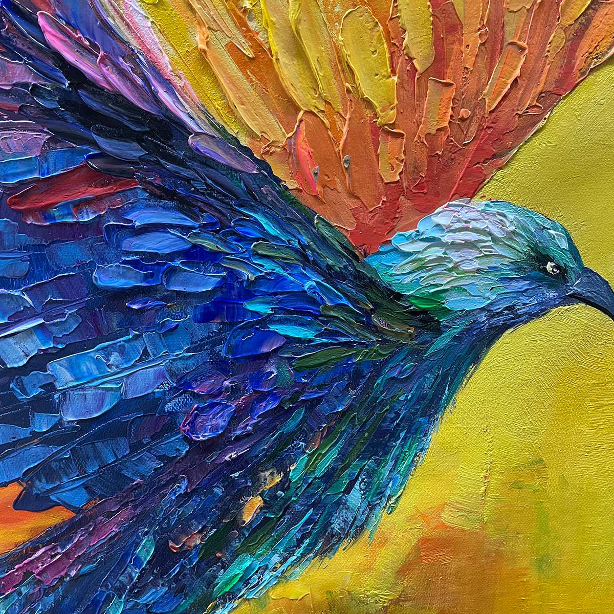 FLIGHT OF FANCY: Textured Impasto Bird Oil Painting