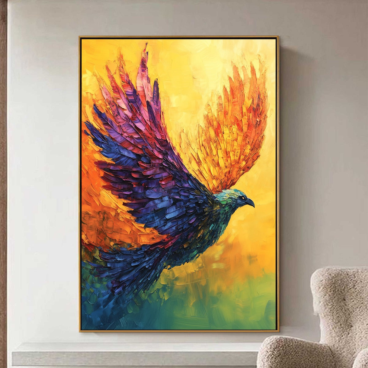 Flight of Fancy: Original Impasto Bird Oil Painting - Colorful Bird Wall Art