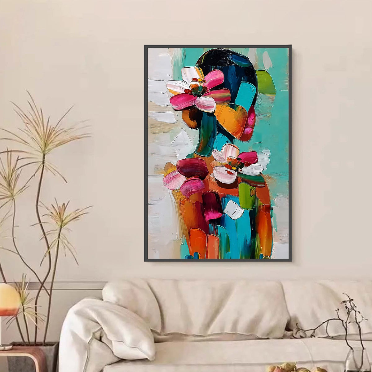 FLORAL ASCENSION: Colorful Abstract Floral Portrait Impasto Oil Painting