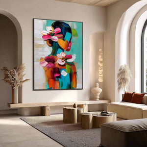 FLORAL ASCENSION: Colorful Abstract Floral Portrait Impasto Oil Painting