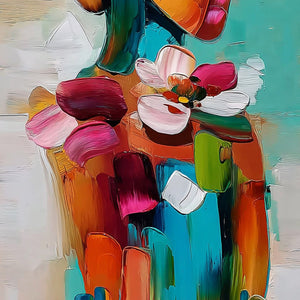 FLORAL ASCENSION: Colorful Abstract Floral Portrait Impasto Oil Painting