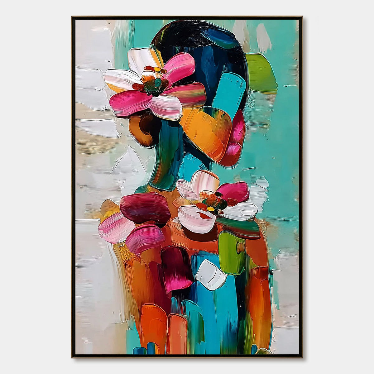 FLORAL ASCENSION: Colorful Abstract Floral Portrait Impasto Oil Painting