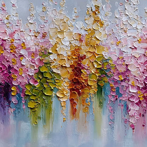 FLORAL CASCADE: Colorful Abstract Floral Impasto Palette Knife Painting