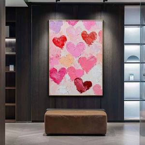 Fluttering Hearts: Colorful Impasto Abstract Oil Painting Canvas Wall Art Love Decor