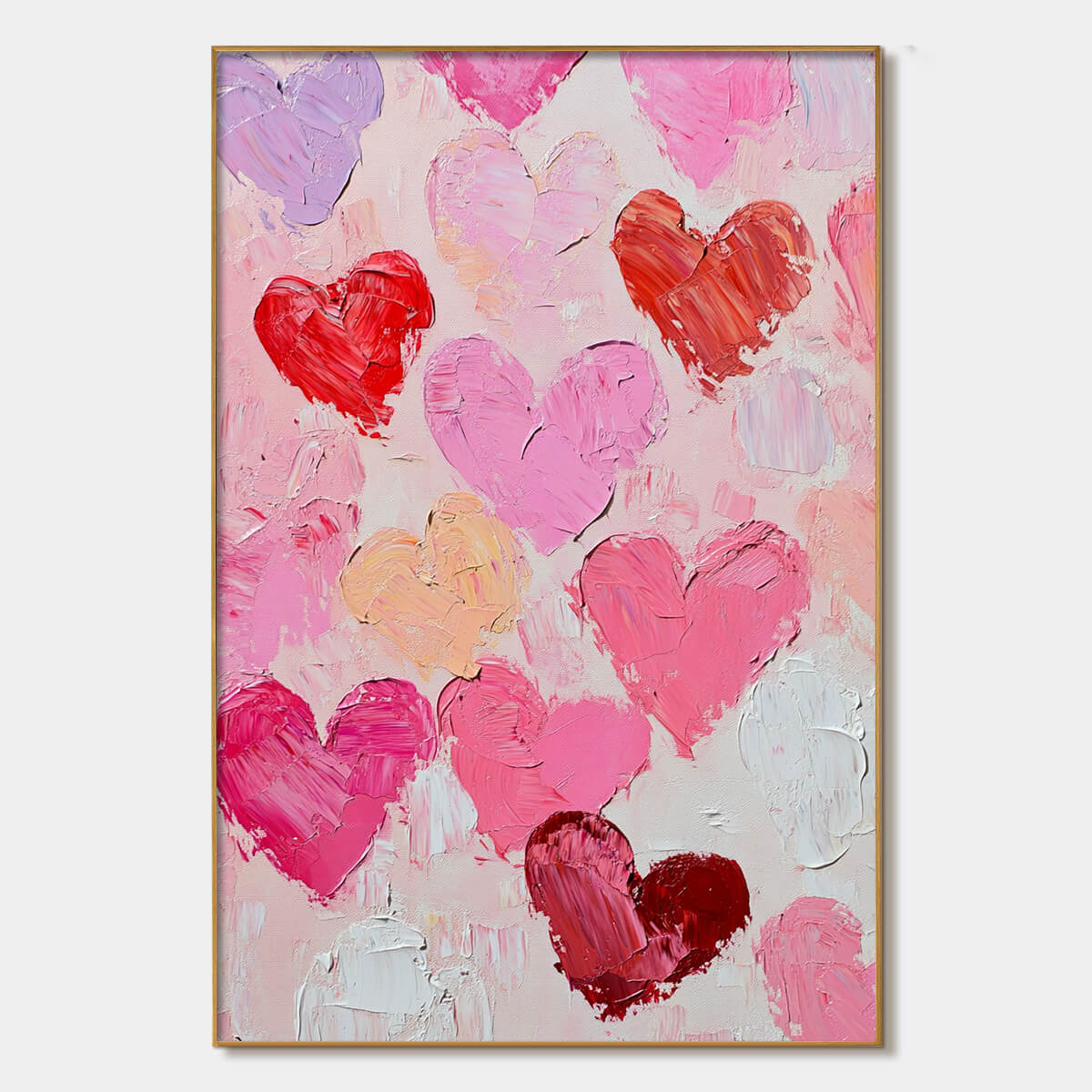 Fluttering Hearts: Colorful Impasto Abstract Oil Painting Canvas