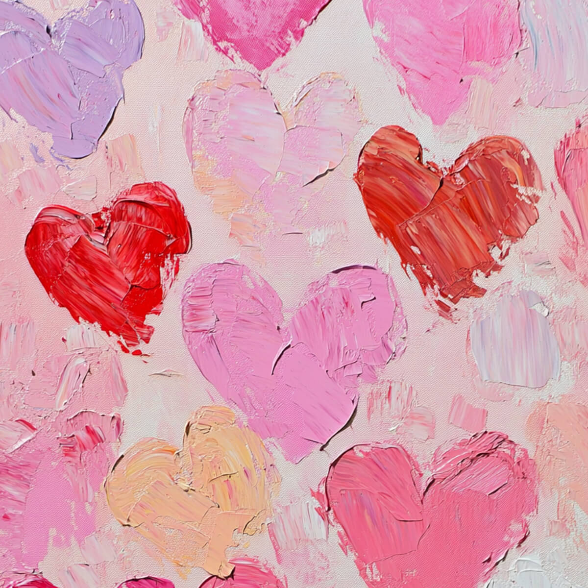 FLUTTERING HEARTS: Colorful Impasto Abstract Oil Painting of Hearts