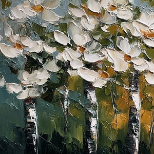FOREST OF LIGHT: Heavily Textured Palette Knife Birch Tree Forest Painting