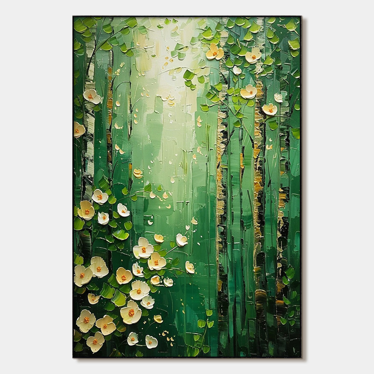 Forest Bloom: Original Impasto Forest Oil Painting - Textured Floral Wall Art