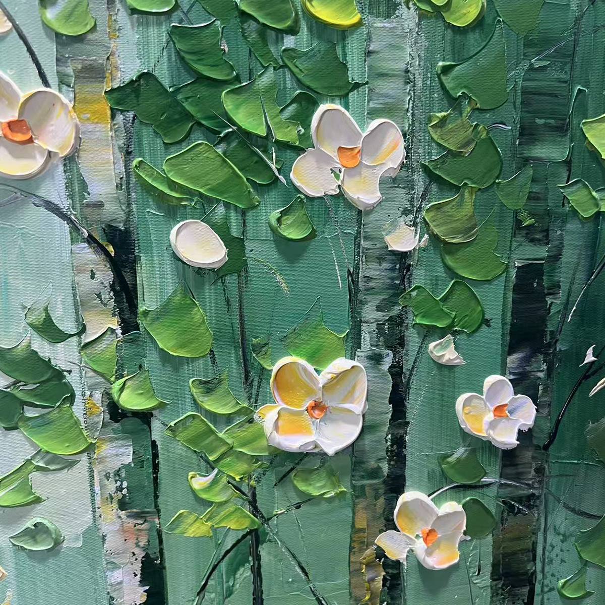 FOREST BLOOM: Textured Impasto Forest and Flowers Oil Painting