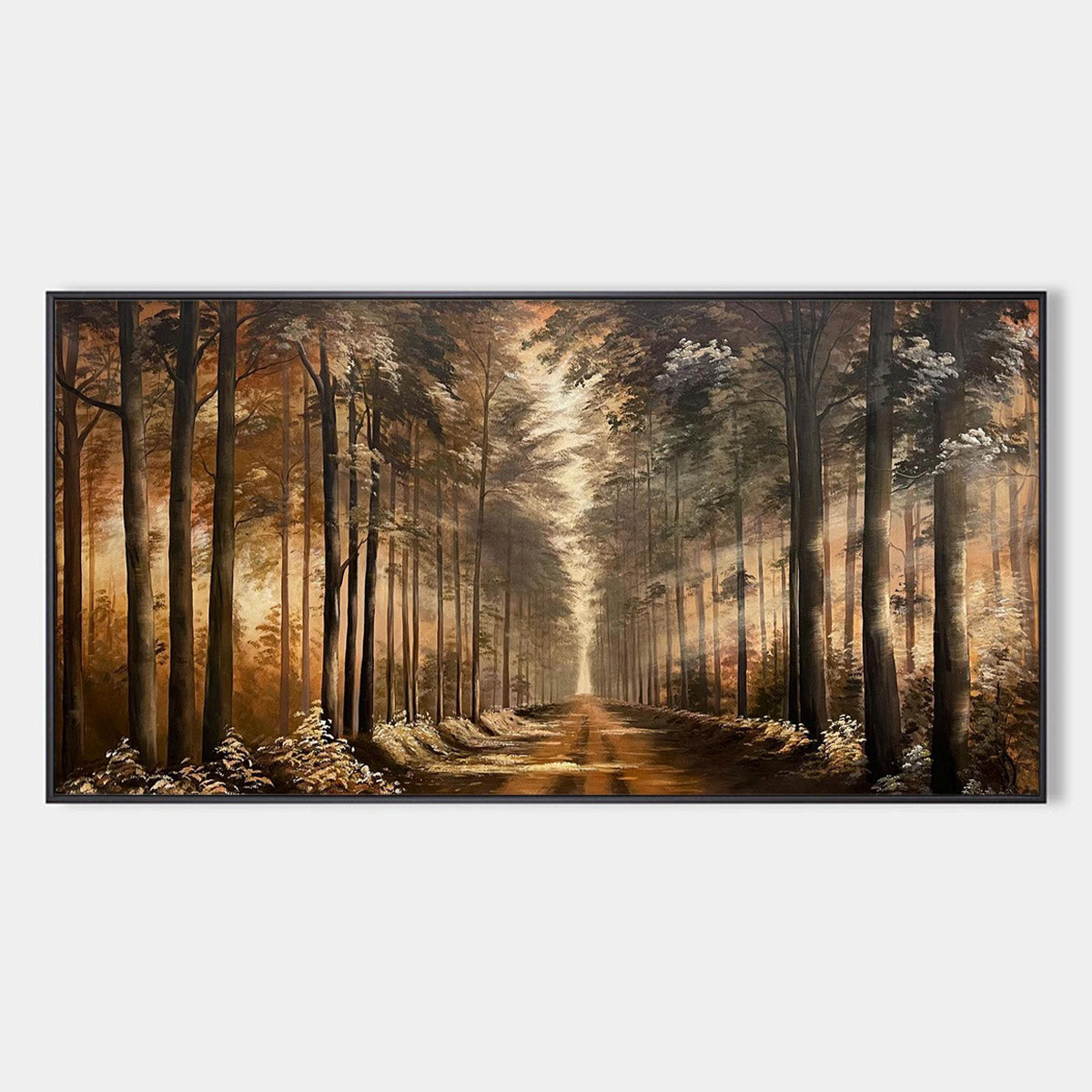 Forest Path: Original Panoramic Forest Oil Painting - Serene Landscape Wall Art