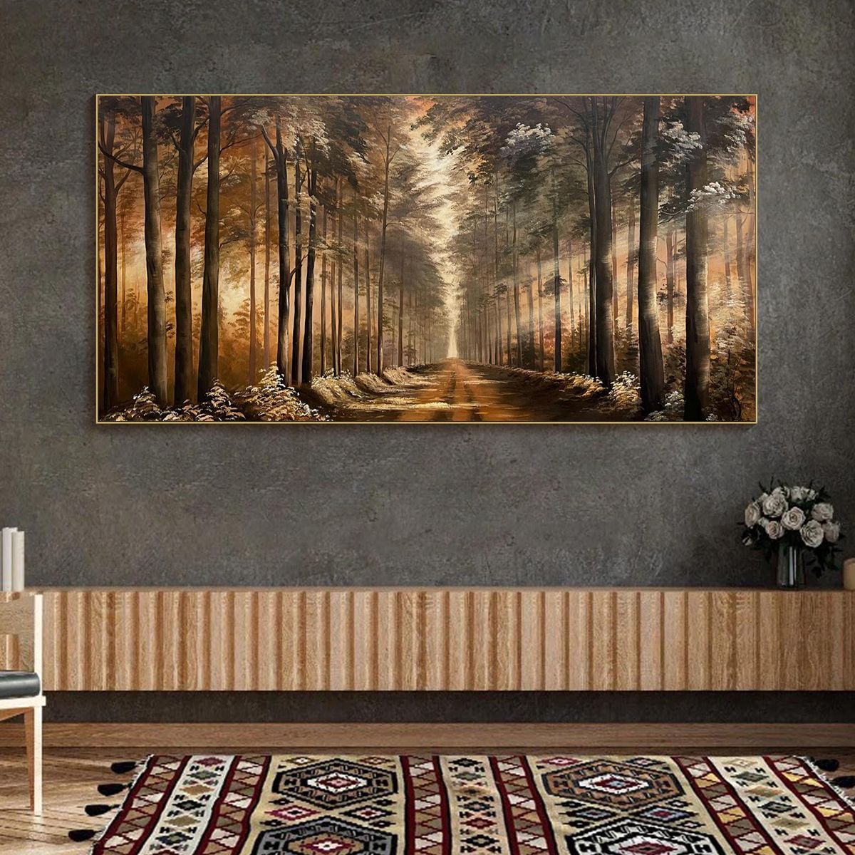 Forest Path: Original Panoramic Forest Oil Painting - Serene Landscape Wall Art