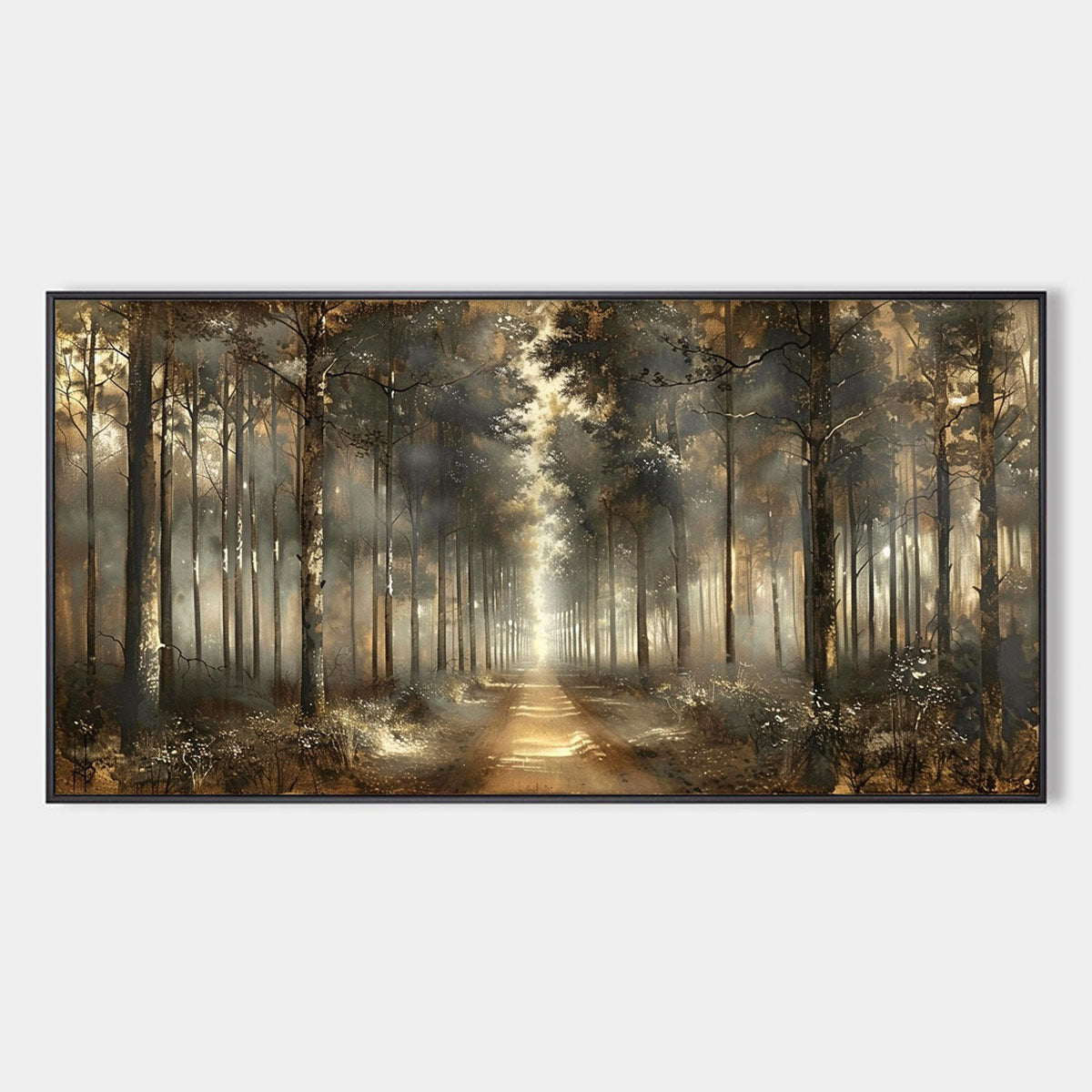 Forest Path: Original Panoramic Misty Forest Oil Painting