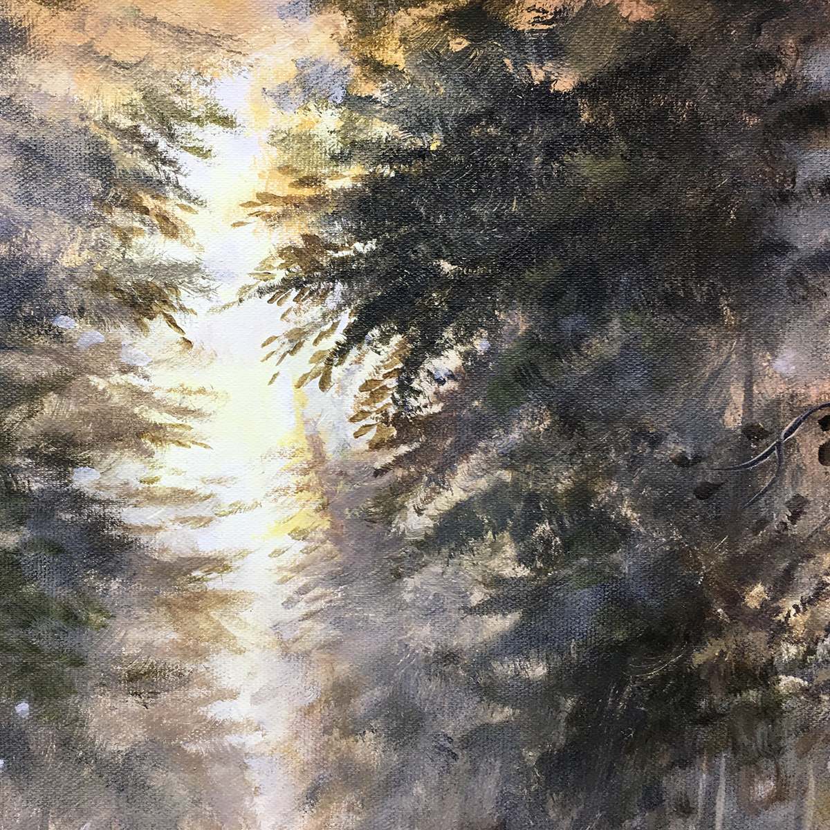 FOREST PATH: Panoramic Misty Forest Landscape Oil Painting