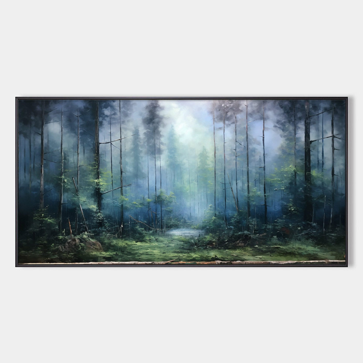 Forest Whispers: Original Panoramic Misty Forest Oil Painting - Nature Landscape Wall Art