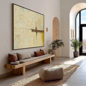 Original FOUNDATION Wabi-Sabi textured abstract oil painting, beige, yellow, brown.