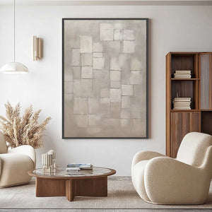 Foundations original textured geometric abstract wall art in beige and grey.