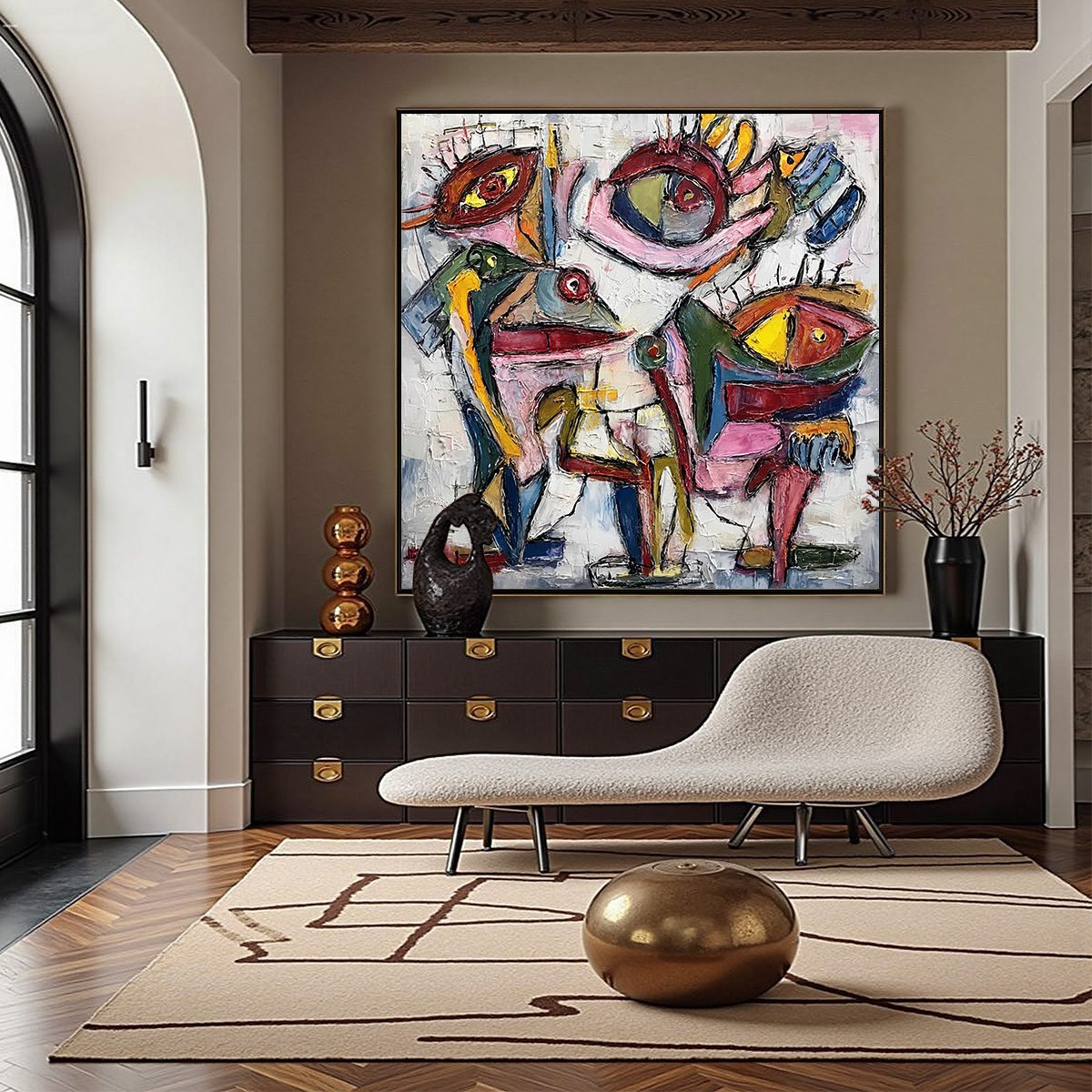 FRACTURED GAZE: Colorful Textured Abstract Figurative Impasto Wall Art