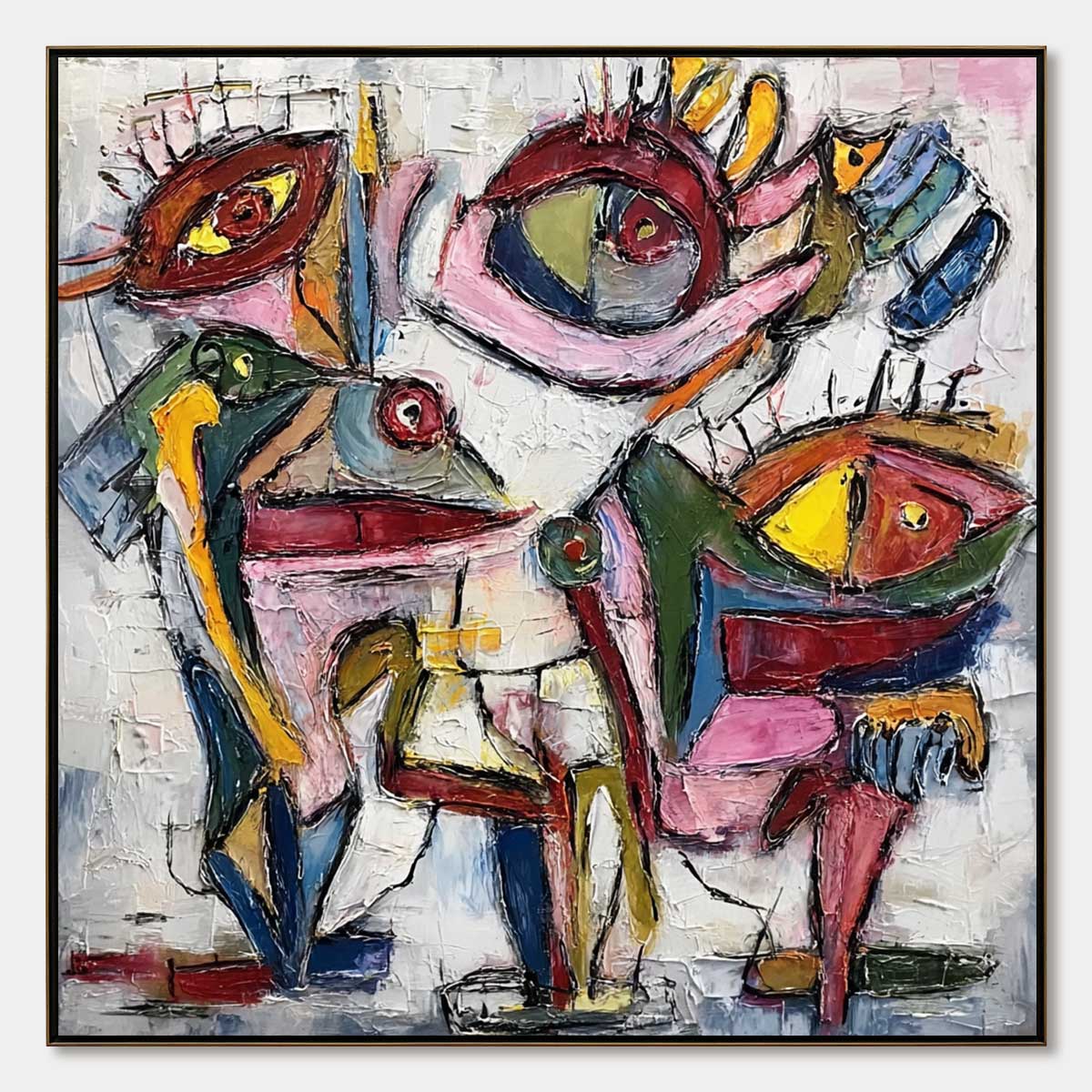 FRACTURED GAZE: Colorful Textured Abstract Figurative Impasto Wall Art