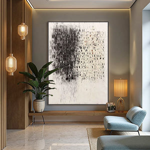 FRAGMENT: Textured Minimalist Black and White Architectural Painting