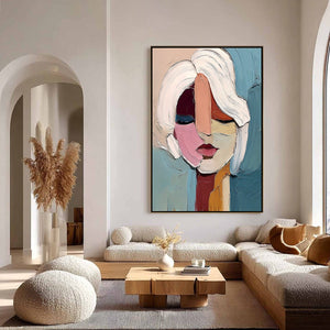FRAGMENTED GAZE: Textured Abstract Portrait Oil Painting for Modern Decor