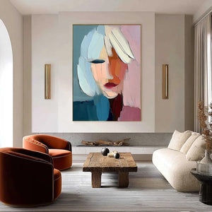 FRAGMENTED SERENITY: Colorful Abstract Portrait Impasto Oil Painting