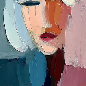 FRAGMENTED SERENITY: Colorful Abstract Portrait Impasto Oil Painting