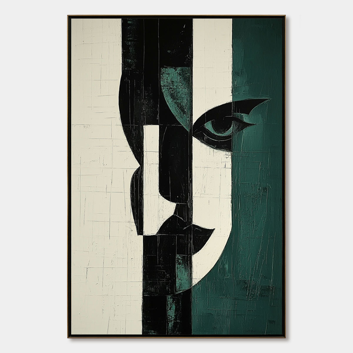 Fragmented Gaze: Original Textured Abstract Portrait Oil Painting