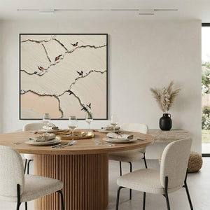Original textured abstract Wabi Sabi painting 'FRAGMENTS OF DAWN' with birds