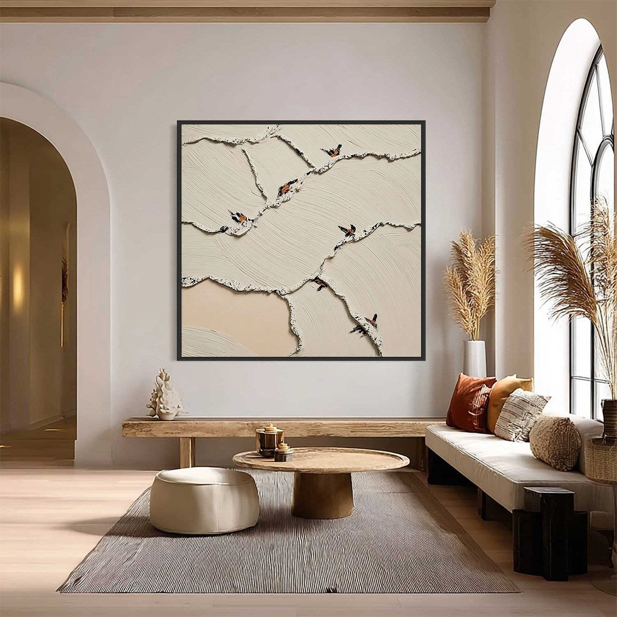 FRAGMENTS OF DAWN: Textured Wabi Sabi Painting of Perched Birds
