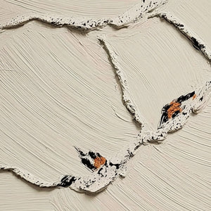 FRAGMENTS OF DAWN textured impasto painting with small birds, Wabi Sabi style.
