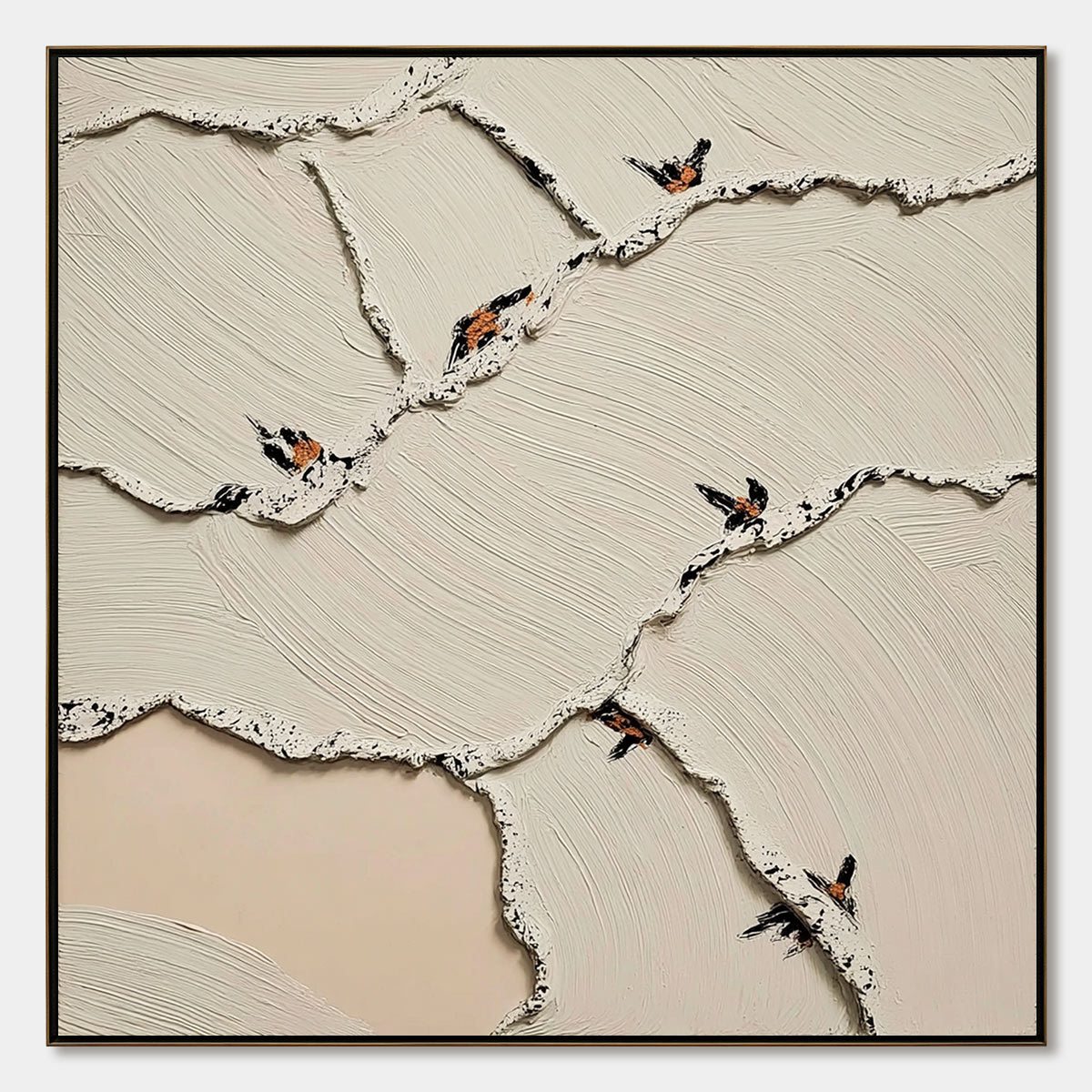 FRAGMENTS OF DAWN: Textured Wabi Sabi Painting of Perched Birds
