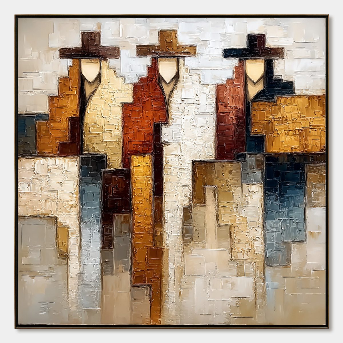 FRONTIER ECHOES: Large Textured Abstract Figurative Palette Knife Painting
