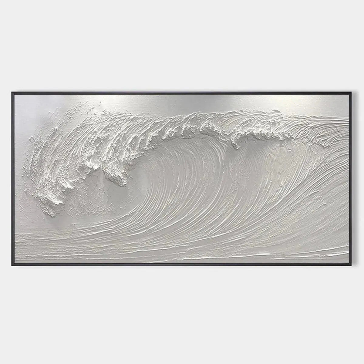 Textured white wave painting titled Frozen Tide by Liam O'Connell showcasing coastal abstract art.
